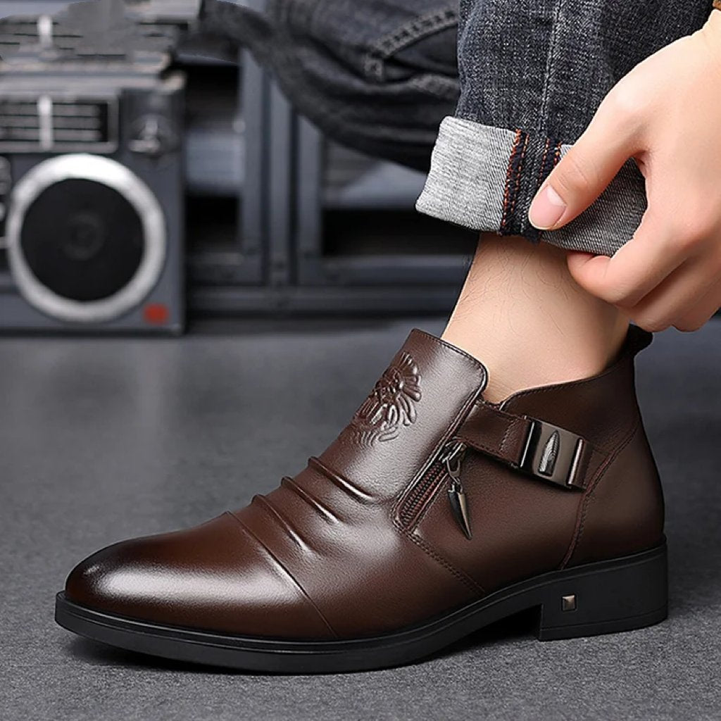 British pointed toe business casual leather boots