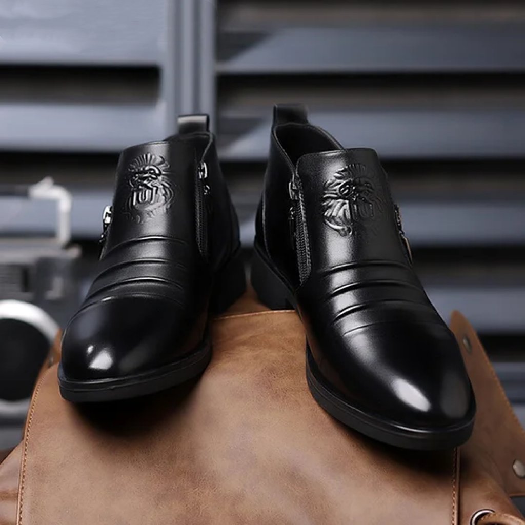 British pointed toe business casual leather boots